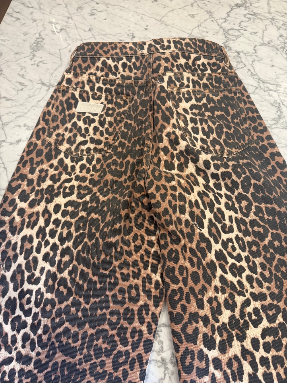Ganni Barrel Leg Leopard-Print Jeans - worn once - perfect condition